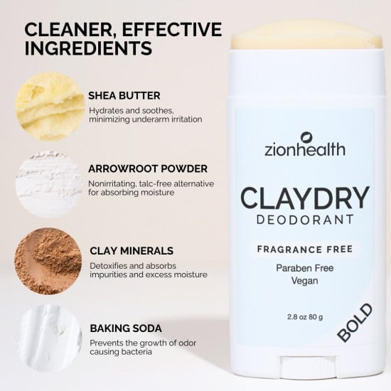 CLAYDRY™ BOLD Fragrance Free Aluminum-Free Natural Deodorant